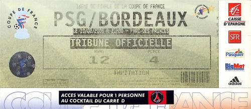 Billet PSG vs Girondins de Bordeaux du 13 février 2005