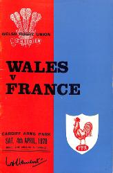 Programme officiel du match Pays de Galles vs France du 4 avril 1970