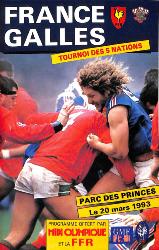 Programme officiel VIP du match France vs Pays de Galles du 20 mars 1993