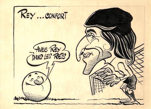CARICATURE ORIGINALE D'ANDRÉ REY (RC STRASBOURG, FC METZ, OGC NICE)