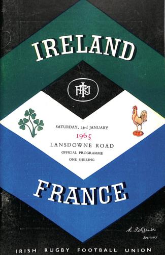PROGRAMME OFFICIEL DU MATCH IRLANDE VS FRANCE DU 23 JANVIER 1965
