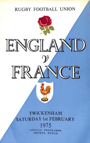 PROGRAMME OFFICIEL DU MATCH ANGLETERRE VS FRANCE DU 1 FÉVRIER 1975