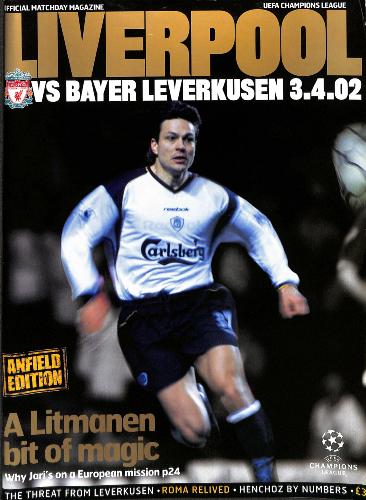 PROGRAMME OFFICIEL DU MATCH LIVERPOOL VS BAYER LEVERKUSEN DU 3 AVRIL 2002