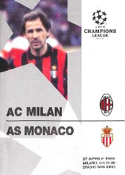 PROGRAMME OFFICIEL CHAMPIONS LEAGUE AC MILAN VS A.S. MONACO DU 27 AVRIL 1994