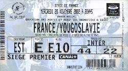Billet France vs Yougoslavie du 20 novembre 2002