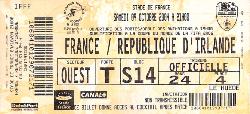 Billet entier France vs République d'Irlande du 9 octobre 2004
