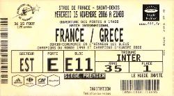 Billet France vs Grèce du 15 novembre 2006