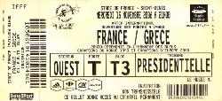 Billet entier France vs Grèce du 15 novembre 2006