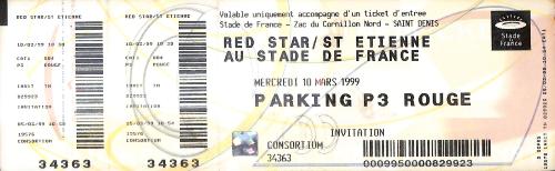 Billet entier Red Star vs A.S. Saint-Etienne le 10 mars 1999