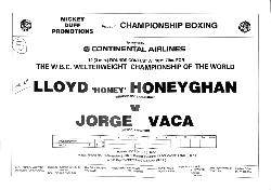 PROGRAMME OFFICIEL DU CHAMPIONNAT DU MONDE ENTRE HONEYGHAN ET VACA LE 29 MARS 1988