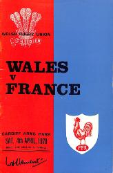 PROGRAMME OFFICIEL DU MATCH PAYS DE GALLES VS FRANCE DU 4 AVRIL 1970