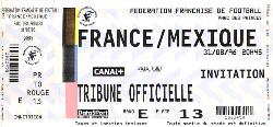 Billet entier France vs Mexique du 31 août 1996