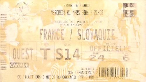 Billet France vs Slovaquie du 1 mars 2006