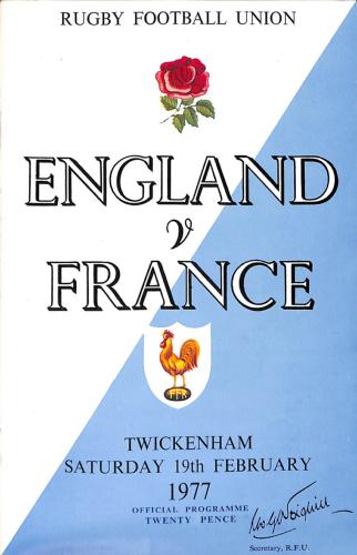 PROGRAMME OFFICIEL DU MATCH ANGLETERRE VS FRANCE DU 19 FÉVRIER 1977