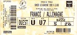 Billet entier France vs Allemagne du 12 novembre 2005