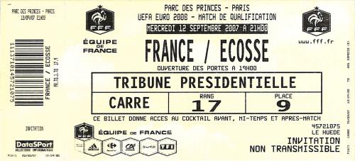 Billet entier France vs Ecosse du 12 septembre 2007