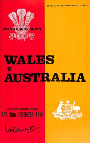 PROGRAMME OFFICIEL DU MATCH PAYS DE GALLES VS AUSTRALIE DU 20 DÉCEMBRE 1975