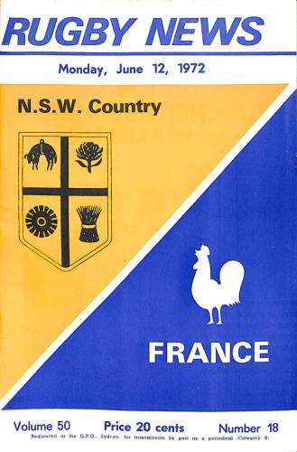 PROGRAMME OFFICIEL DU MATCH N.S.W. COUNTRY VS FRANCE DU 12 JUIN 1972