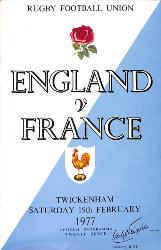 PROGRAMME OFFICIEL DU MATCH ANGLETERRE VS FRANCE DU 19 FÉVRIER 1977