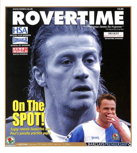 PROGRAMME OFFICIEL DU MATCH BLACKBURN ROVERS VS ARSENAL DU 19 MARS 2005