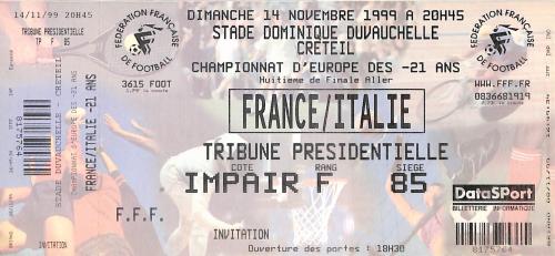 Billet entier France vs Italie (- de 21 ans) du 14 novembre 1999
