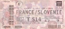 Billet entier France vs Slovénie du 26 avril 2000
