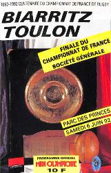 Programme officiel VIP de la Finale du Championnat de France 1992