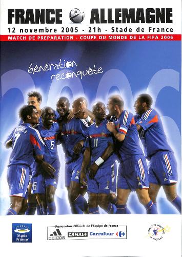 PROGRAMME OFFICIEL DU MATCH FRANCE VS ALLEMAGNE DU 12 NOVEMBRE 2005