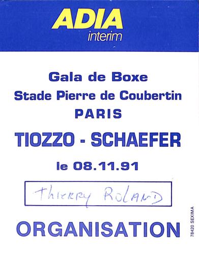BILLET DU COMBAT ENTRE TIOZZO ET SCHAEFER LE 8 NOVEMBRE 1991
