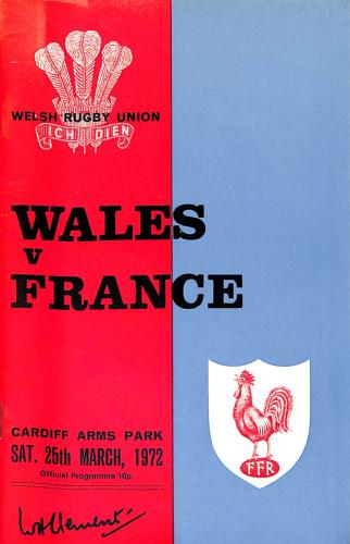 PROGRAMME OFFICIEL DU MATCH PAYS DE GALLES VS FRANCE DU 25 MARS 1972