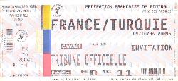 Billet entier France vs Turquie du 9 octobre 1996