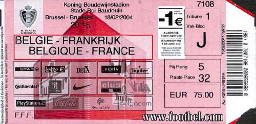 Billet Belgique vs France du 18 février 2004