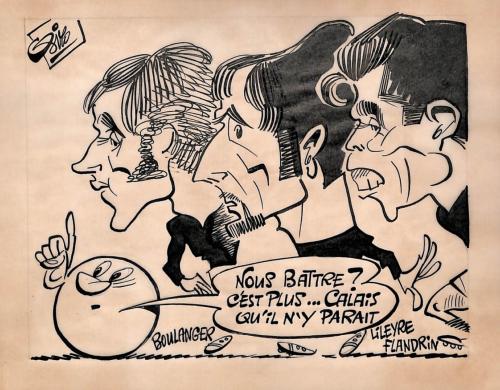 CARICATURE ORIGINALE DE BOULANGER, LILEYRE ET FLANDRIN (RUFC CALAIS)