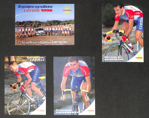 ENSEMBLE DE 27 CARTES PHOTO AVEC 25 COUREURS DIFFÉRENTS DE L'ÉQUIPE COFIDIS 1998
