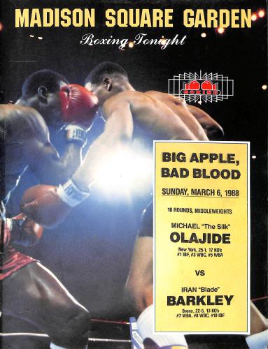 PROGRAMME OFFICIEL DU COMBAT ENTRE OLAJIDE ET BARKLEY LE 6 MARS 1988