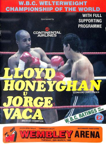 PROGRAMME OFFICIEL DU CHAMPIONNAT DU MONDE ENTRE HONEYGHAN ET VACA LE 29 MARS 1988