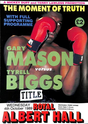 PROGRAMME OFFICIEL DU COMBAT ENTRE MASON ET BIGGS LE 4 OCTOBRE 1989