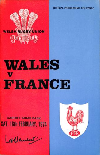 PROGRAMME OFFICIEL DU MATCH PAYS DE GALLES VS FRANCE DU 16 AVRIL 1974