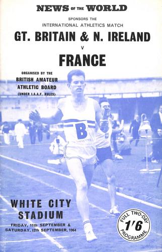 PROGRAMME OFFICIEL ATHLÉTISME GRANDE-BRETAGNE ET IRLANDE DU NORD VS FRANCE 1964 