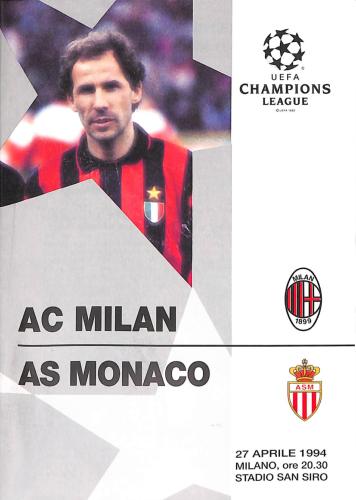 PROGRAMME OFFICIEL CHAMPIONS LEAGUE AC MILAN VS A.S. MONACO DU 27 AVRIL 1994