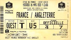 Billet France vs Angleterre du 26 mars 2008