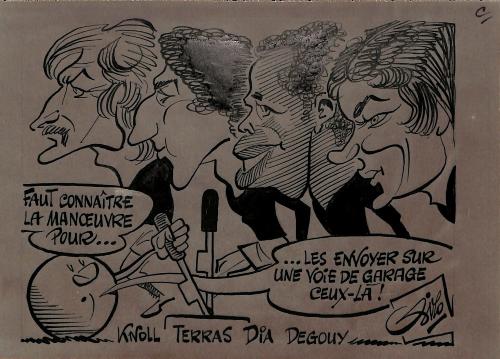 CARICATURE ORIGINALE DE KNOLL, TERRAS, DIA ET DEGOUY (CREIL)