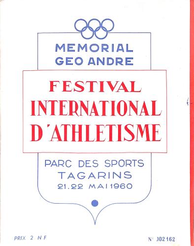 PROGRAMME OFFICIEL FESTIVAL INTERNATIONAL ATHLÉTISME 1960