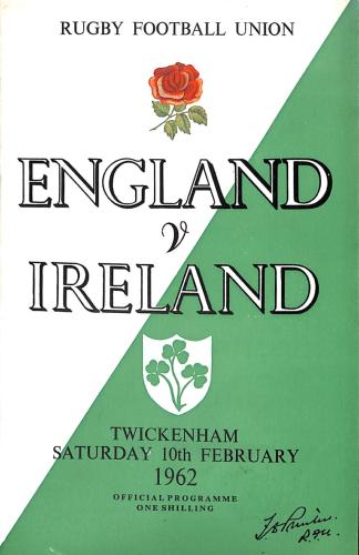 PROGRAMME OFFICIEL DU MATCH ANGLETERRE VS IRLANDE DU 10 FÉVRIER 1962