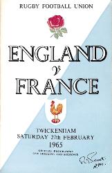 PROGRAMME OFFICIEL DU MATCH ANGLETERRE VS FRANCE DU 27 FÉVRIER 1965