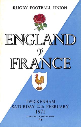 PROGRAMME OFFICIEL DU MATCH ANGLETERRE VS FRANCE DU 27 FÉVRIER 1971