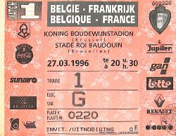 Billet Belgique vs France du 27 mars 1996