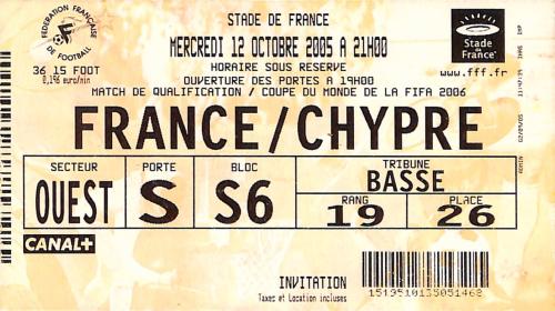 Billet France vs Chypre du 12 octobre 2005