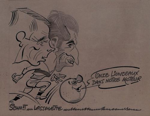 CARICATURE ORIGINALE DE SCHMIT ET LASSALETTE (SOCHAUX)