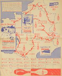 CARTE OFFICIELLE DU TOUR DE FRANCE 1959 SUPPLÉMENT D'UNE REVUE